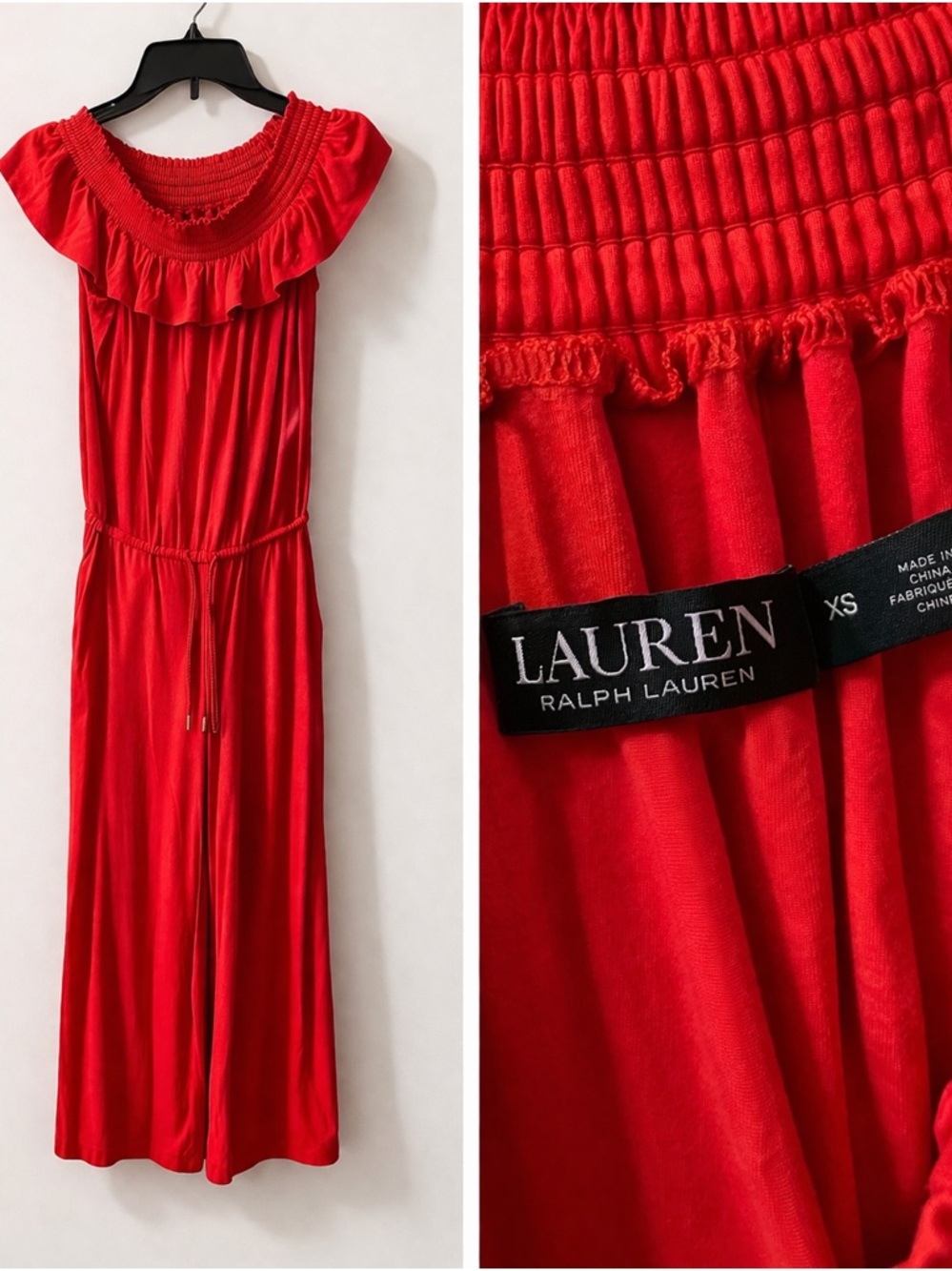 Lauren Ralph Lauren Scarlet Red Off-the-Shoulder Jumpsuit